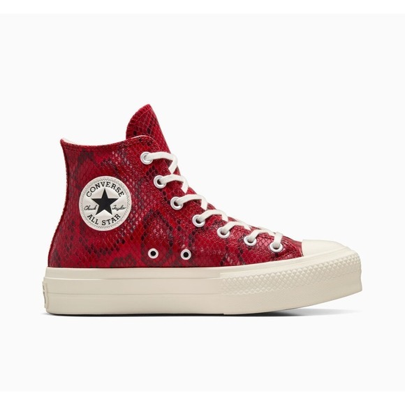 Converse Platform Chuck Taylor All Star Snakeskin High Top Sneakers Red Womens 7 - Picture 5 of 11